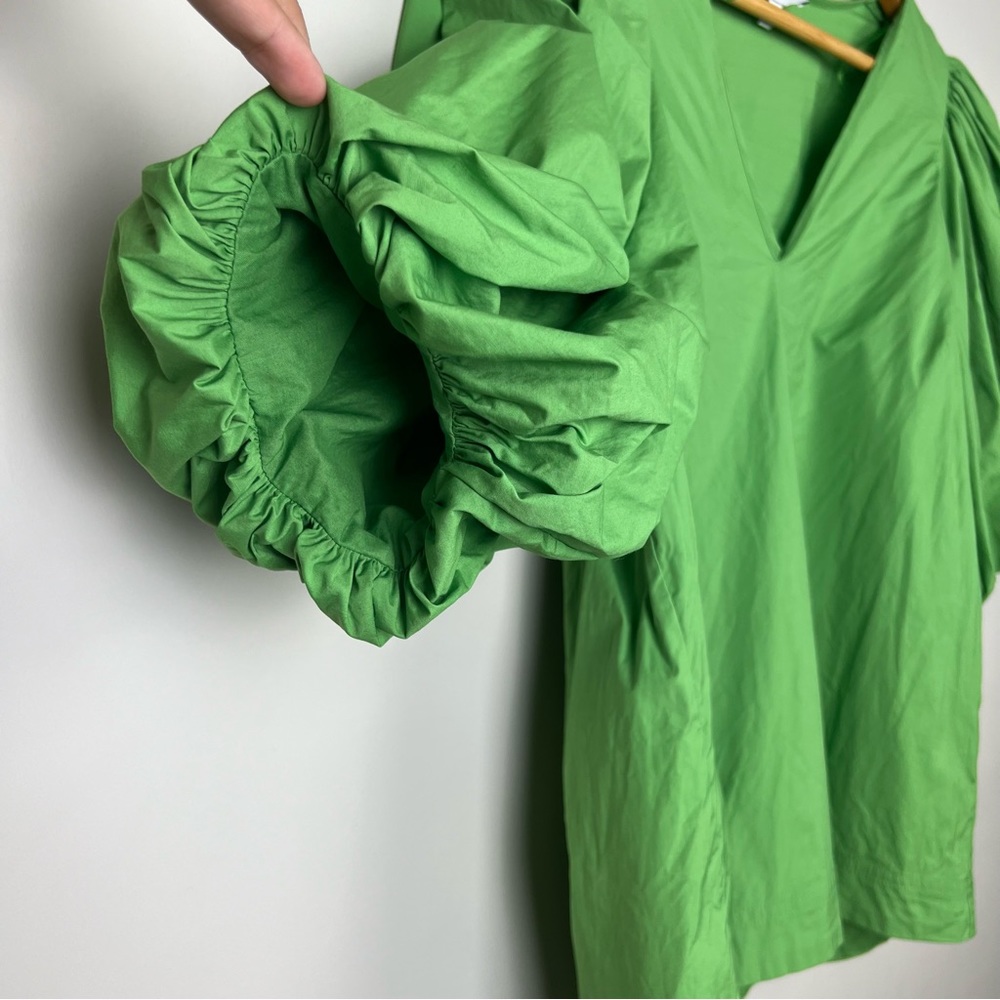 Witchery Puff Sleeve Top Blouse Apple Green V-Neck Cotton Office Cocktail Sz 10 - Picture 3 of 7